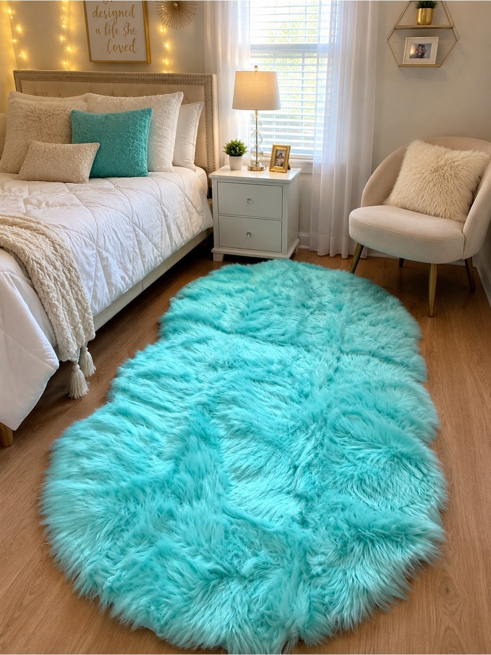 NWT Aqua Faux Fur Area Rug 3’ x 5’ Plush Shag Accent Rug Soft Cozy Decor